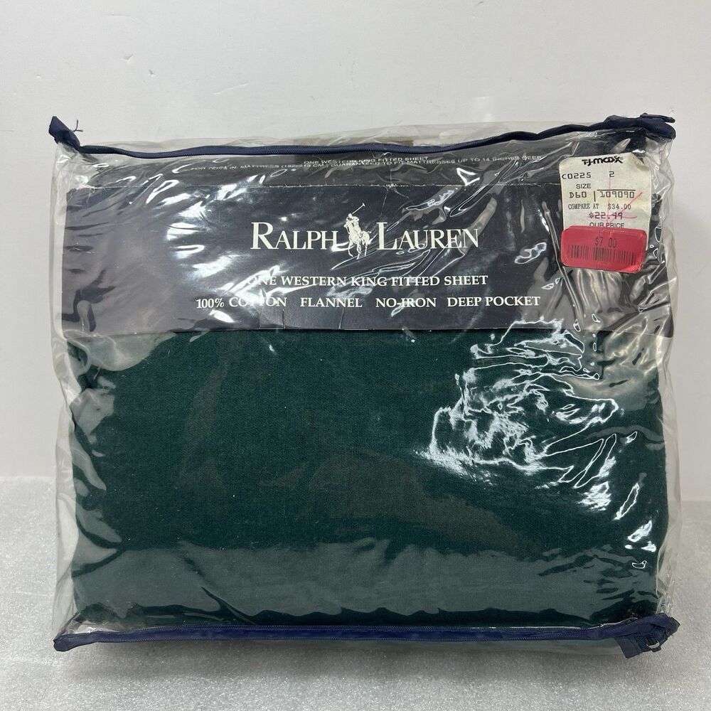 VTG Ralph Lauren Solid WOODLAND Flannel Green KING FLAT Sheet 100% Cotton USA